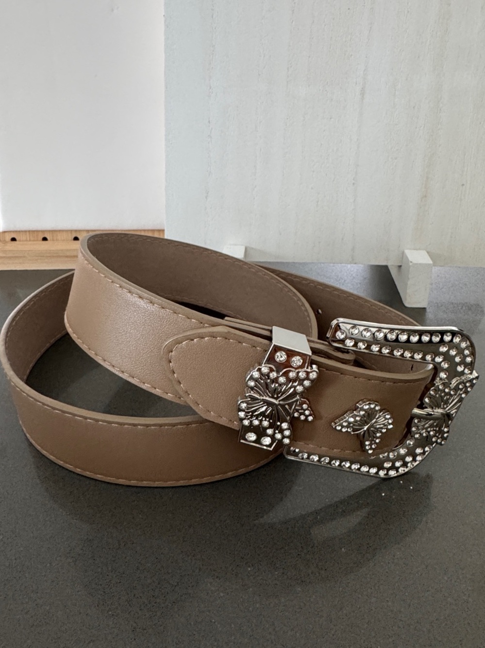 8 Other Reasons NWOT Taupe Belt with Jeweled Silver Buckle